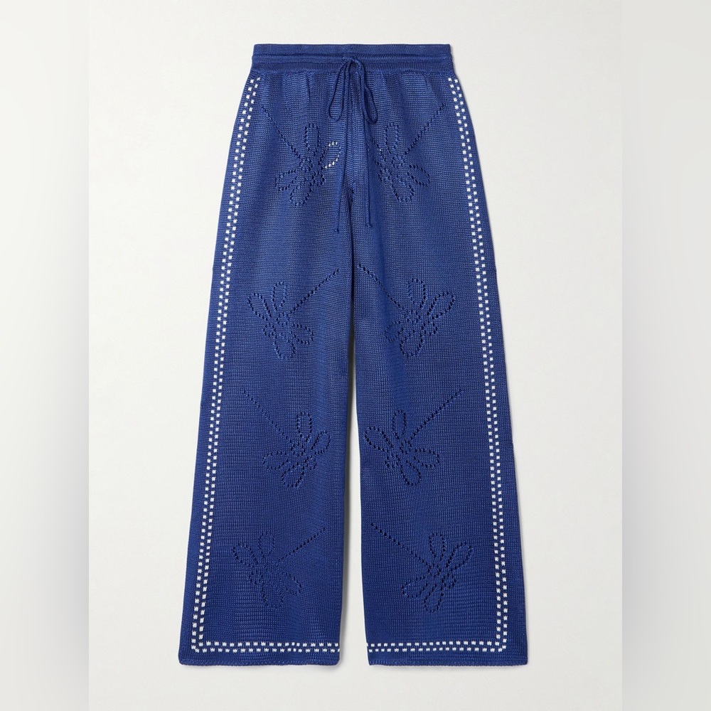 Calle Del Mar Floral Pointelle Knit Wide Leg Pants